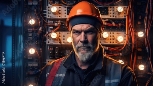 Portrait of male engineer worker wearing safety uniform, electrician © brillianata