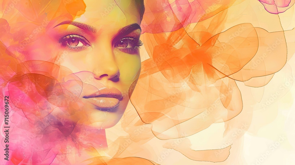 Abstract Painting of Woman With Flowers on Head Fashion Concept and Generative AI Abstract Painting of Woman With Flowers on Head Fashion Concept and Generative AI