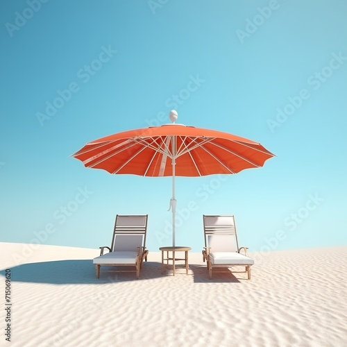 Beach Umbrella with Chairs on the Sand - Summer Relaxation