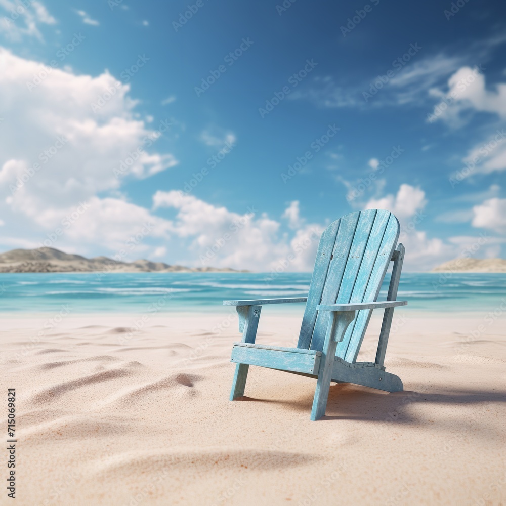 Beach Vacation Concept with Chair and Blue Sky - Tropical Paradise
