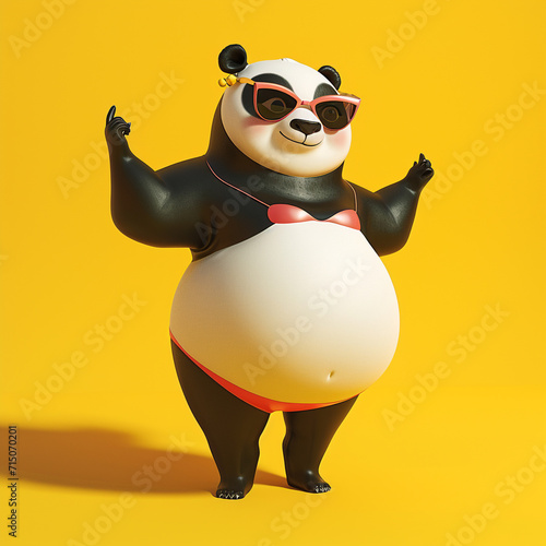 Cute panda with yellow background