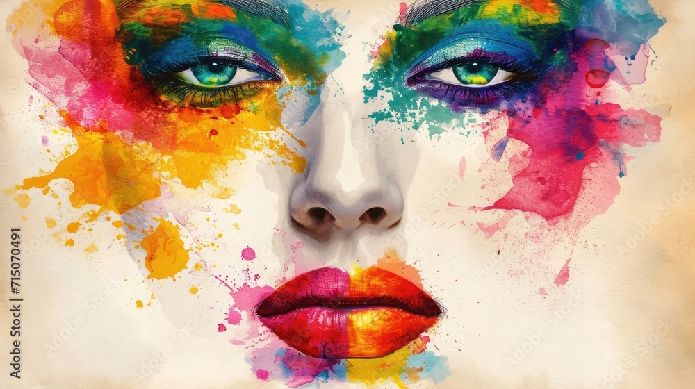 Colorful Face Paint on a Womans Face Abstract Fashion Concept Generative AI