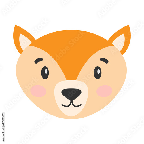 Cartoon fox. The head of a fox. Cute illustration of a fox face. Vector illustration.