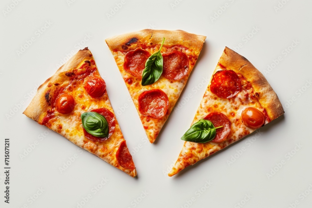 Slice of delicious pizza Margherita isolated on white, top view Slice of delicious pizza Margherita isolated on white, top view