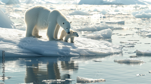 Polar Bear Family Exploring the Arctic Ice Floes