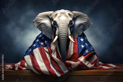 The US election 2024 - an elephant wrapped in the US flag - symbol of the Republican Party (generative AI)