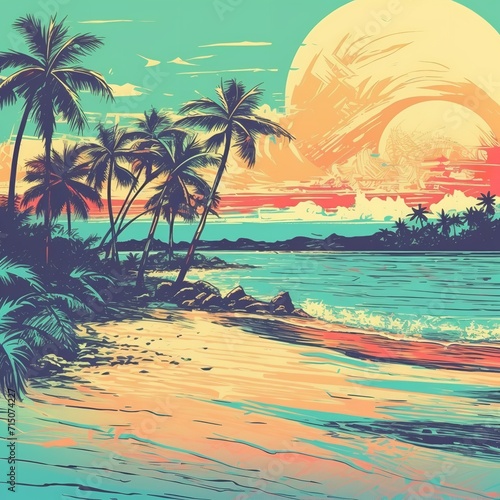 Drawing Minimal Tropical Beach Background - Retro Vibes