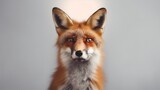 Portrait of a red fox in the studio on a gray background. AI.