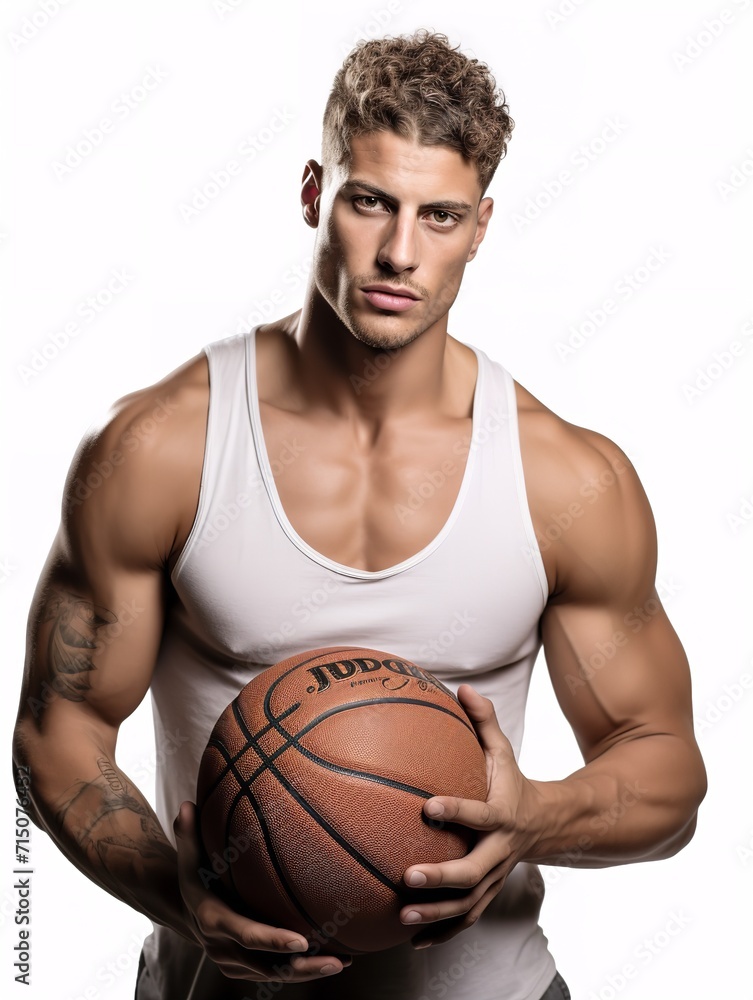 Dynamic Male Basketball Player on Court, AI Generated Dynamic Male Basketball Player on Court, AI Generated