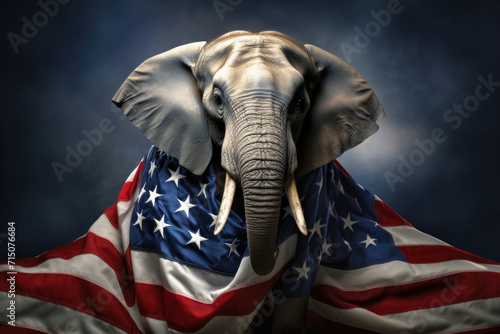 The republican elephant wrapped inside the US flag (generative AI)