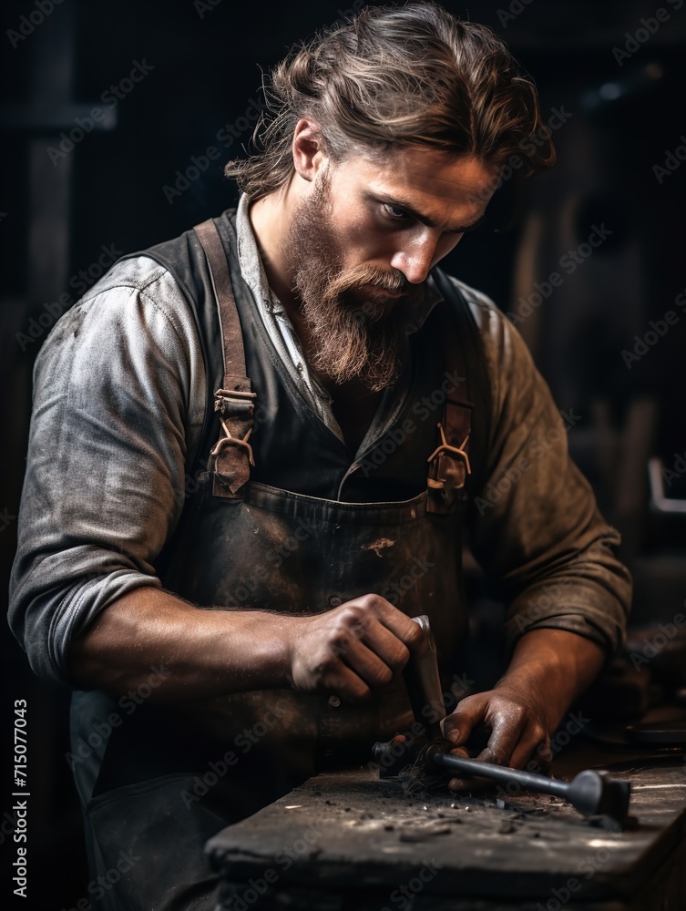 Master Male Blacksmith Forging Metal, AI Generated Master Male Blacksmith Forging Metal, AI Generated