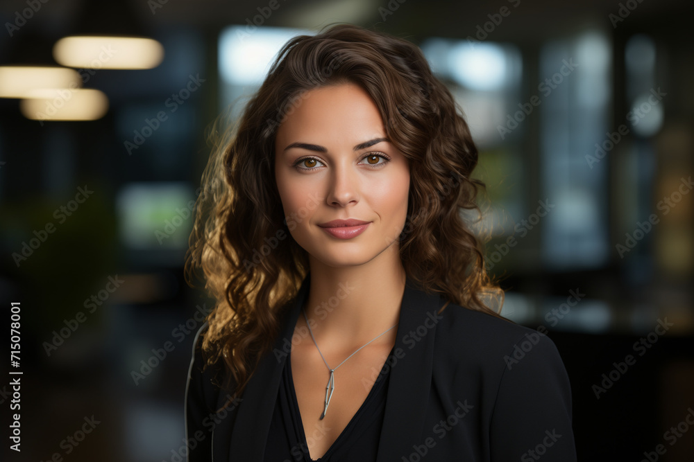 A young businesswoman in a black suit posing in the office. A young businesswoman in a black suit posing in the office.
