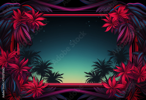  A tropical background with palm trees and a starry night.