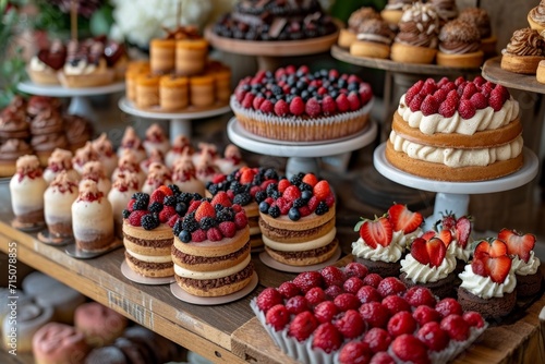 Love-themed Dessert Display: Image: An arrangement of beautifully crafted desserts with heart-shaped elements photo