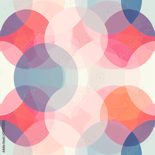 Abstract seamless geometric shapes with transparent overlapping circles. Modern design for wallpaper, background, or print. Colorful and vibrant pattern with copy space © Alexey