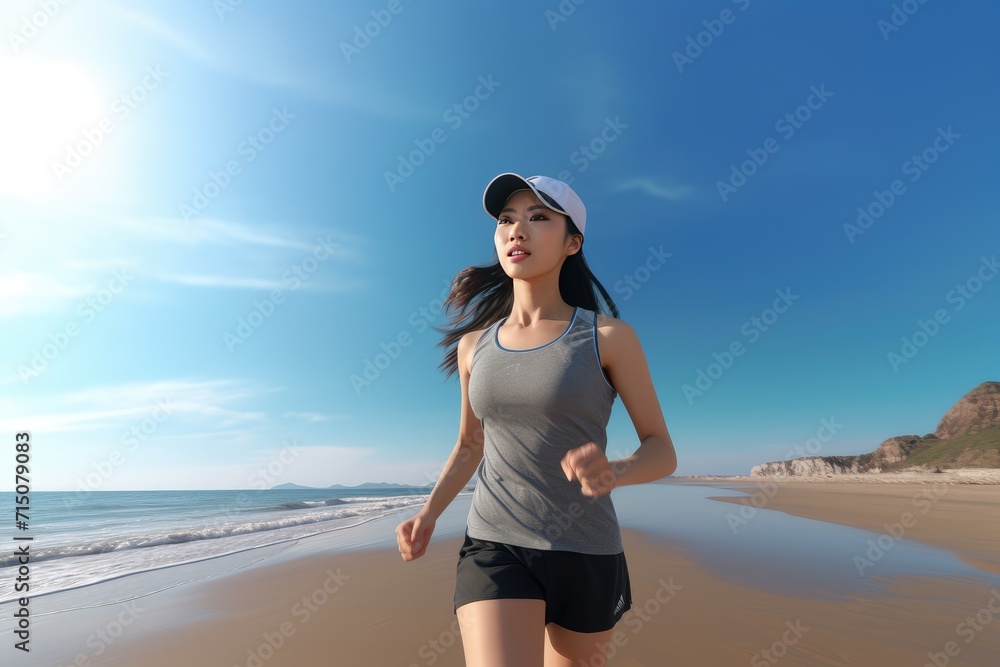 Girl athlete doing outdoor running. Sports in the open air.