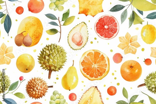 Watercolor painted collection of fruits. Hand drawn fresh food design elements. Watercolor painting on white background