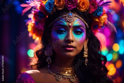 Elegent colourful European, African, Asian, Indian, American girls with flowers crown © Designize