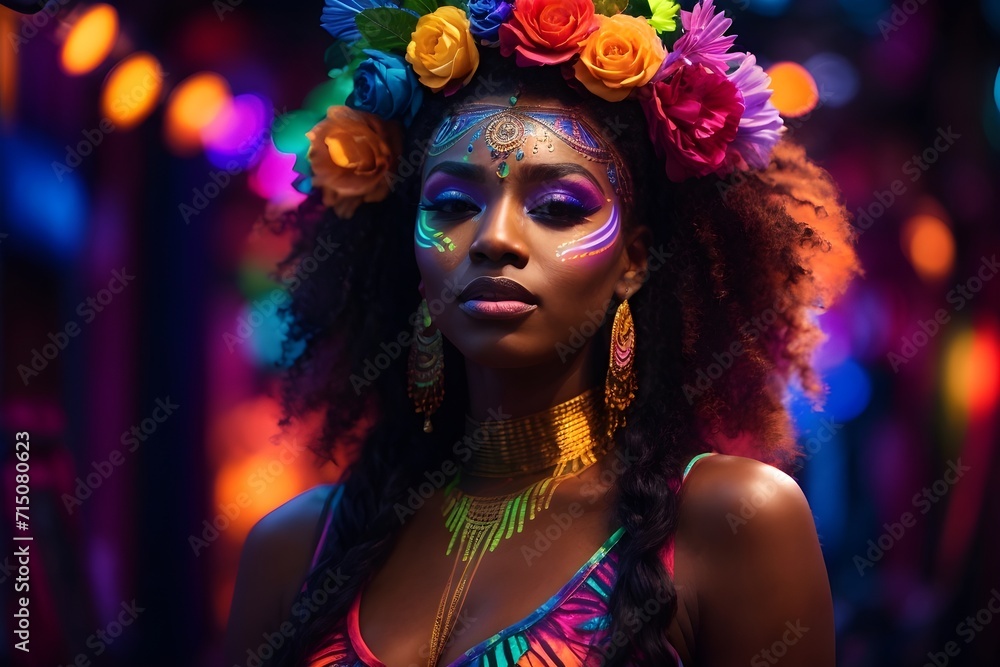 Elegent colourful European, African, Asian, Indian, American girls with flowers crown