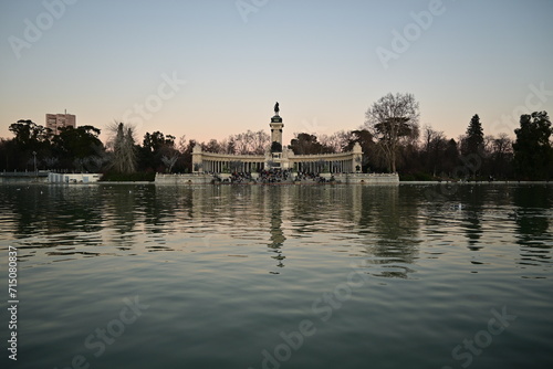 Great Pond of Buen Retiro with the statue of Alfonso XII in the background, Madrid photo