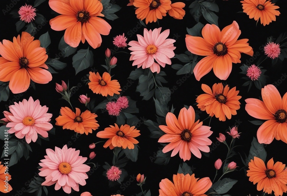 Floral Pattern with Orange and Pink Flowers on Black Background Soimoi Chinese Floral Print, Silk Fabric, Decor Sewing Fabric Floral Pattern with Orange and Pink Flowers on Black Background Soimoi Chinese Floral Print, Silk Fabric, Decor Sewing Fabric