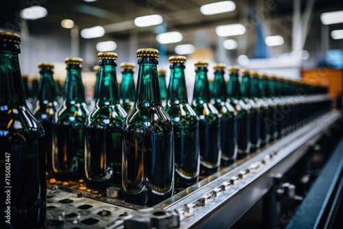 Glass beer bottles in a warehouse at a brewery