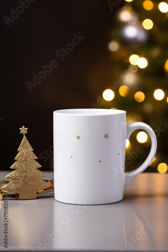 christmas tree with blank white mug