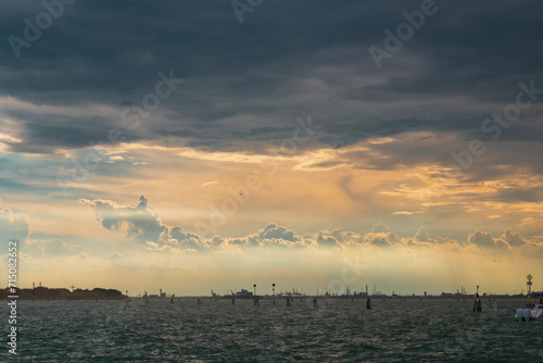 Beautiful sunset in Venice. Texture clouds. Landscape