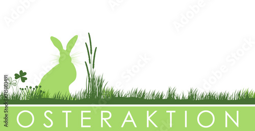 Osteraktion, Hintergrund Banner für Marketing und Werbung für Aktion zu Ostern mit Hase im Gras, Vektor Illustration, 