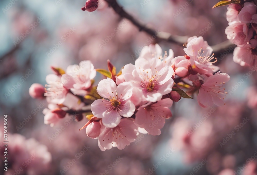 Beautiful peach blossoms with nature blurred background