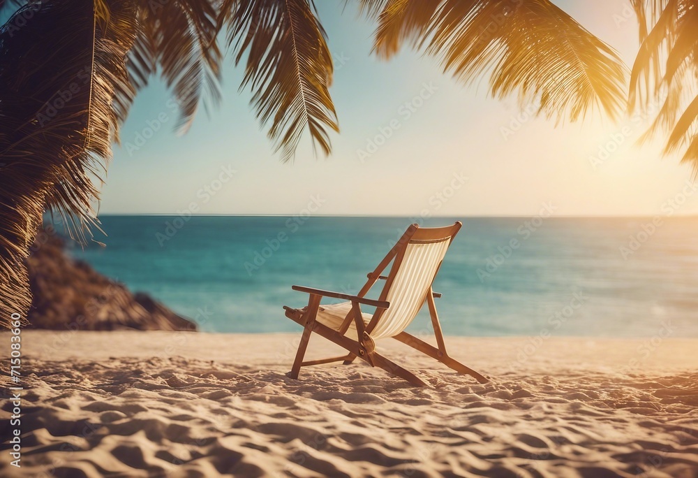Make every day a beach day Happy summer Chair under palm on beach