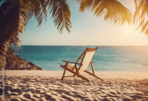 Make every day a beach day Happy summer Chair under palm on beach