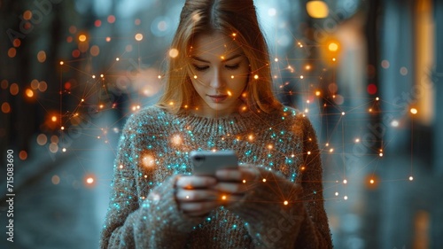 An email marketing image using a woman's hand and a smartphone with a smartphone icon Email marketing ideas using notifications, generative ai. photo