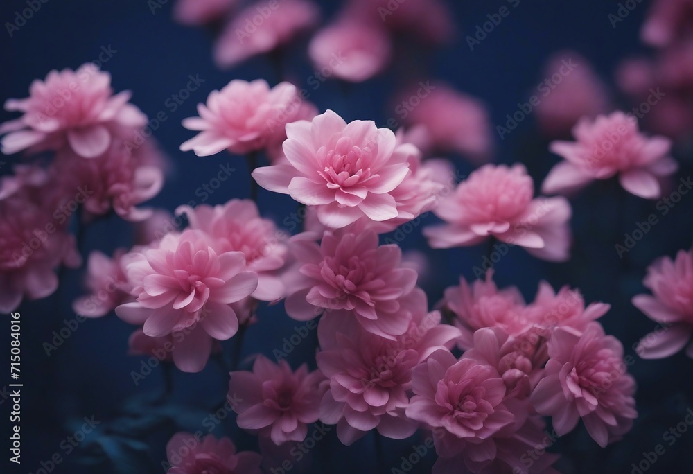 Soft Pink Flowers  on a Dark Blue Background