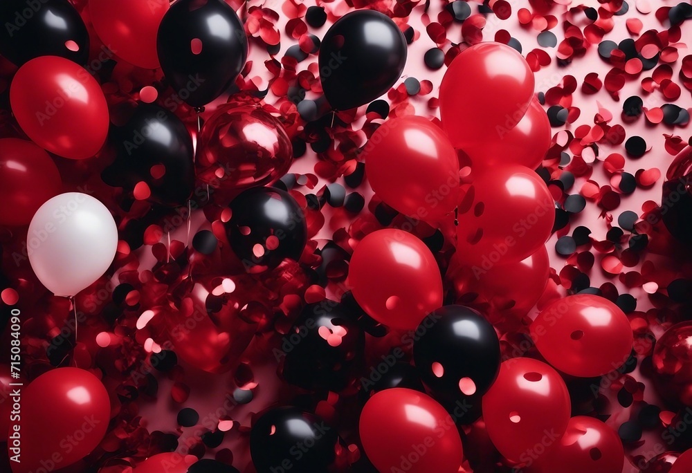 Red and Black Party with Balloons Gifts and Confetti for Luxurious Birthday Celebration Red and Black Party with Balloons Gifts and Confetti for Luxurious Birthday Celebration
