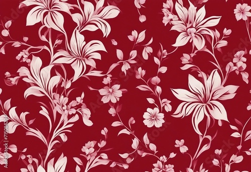 White Floral Wallpaper on Red Background Classic Chinese Flower Pattern Red Gold Fabric