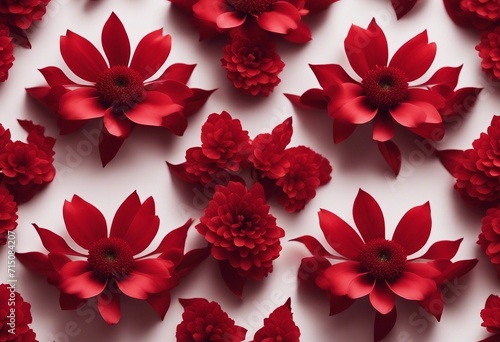 Red Floral Wallpaper with Symmetrical Flowers
