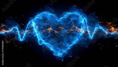 blue heartbeat line seamless looping video on black background ,generative ai. photo