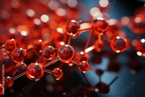  a close up of a red and black background with a structure made up of balls and a structure made out of red and black balls.