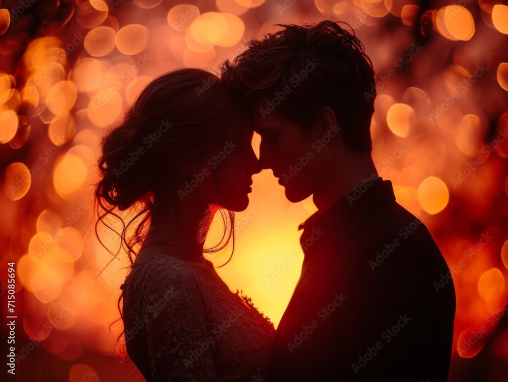 Couple's Silhouette Against a Sunset: Image: A silhouette of a couple embracing against a vibrant sunset backdrop Couple's Silhouette Against a Sunset: Image: A silhouette of a couple embracing against a vibrant sunset backdrop
