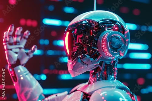 3D humanoid AI robot metaverse cyberspace digital world background, revolution of AI artificial intelligence automated digital technology industry 4.0 concept