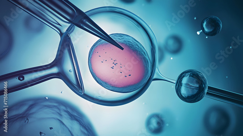 Laboratory microscopic research of IVF (in vitro fertilisation). Digital illustration. photo