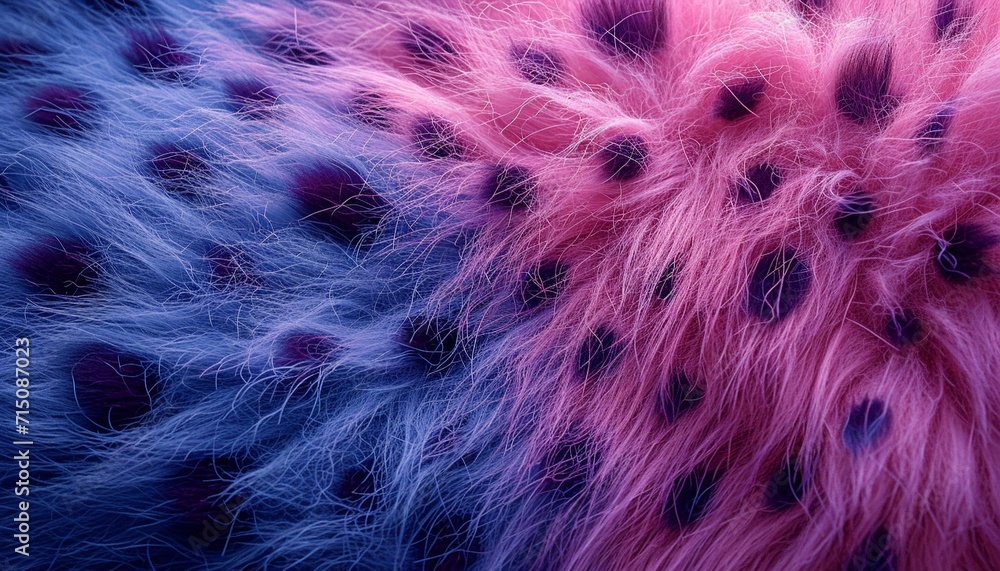 Obraz premium Gently waving turquoise and purple plush spots monster fake fur texture ,generative ai.