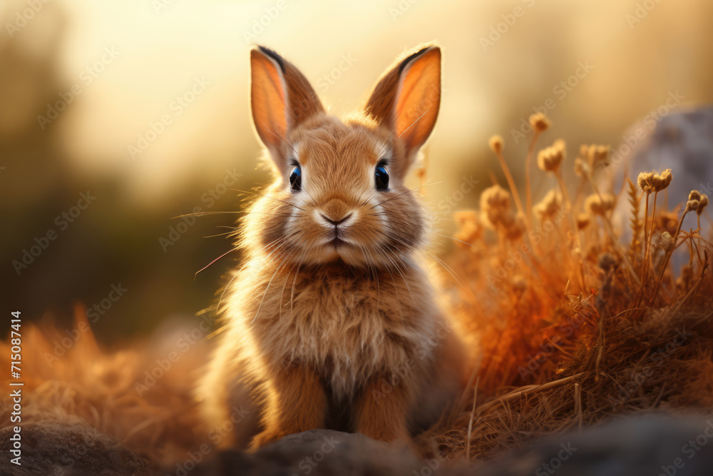 Fototapeta premium Cute rabbit in grass outdoors