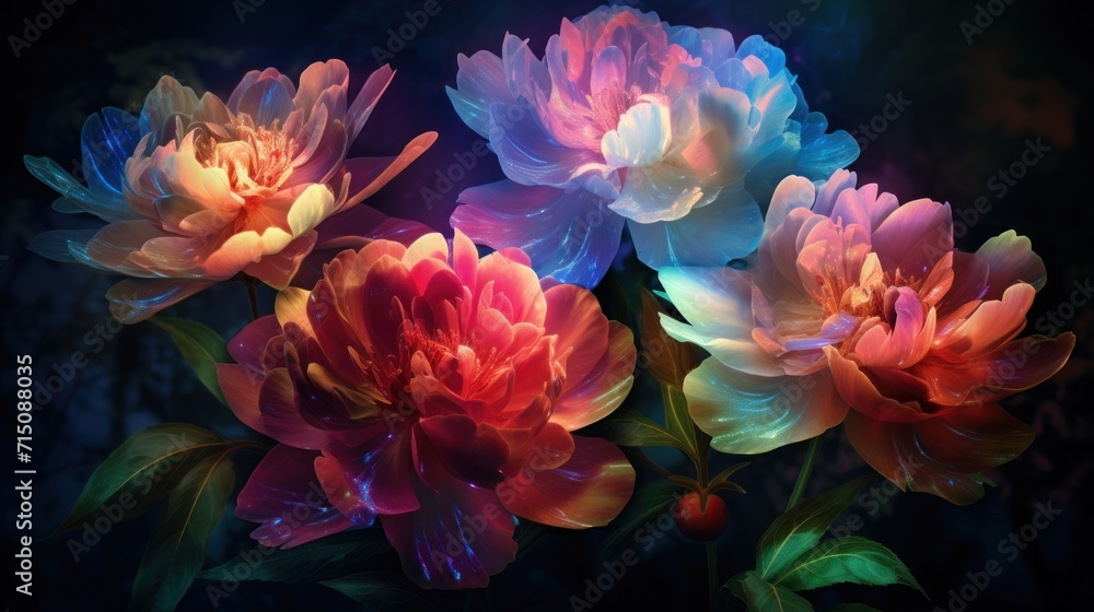 a close up of a bunch of flowers on a black background with a blurry image of flowers in the background. a close up of a bunch of flowers on a black background with a blurry image of flowers in the background.