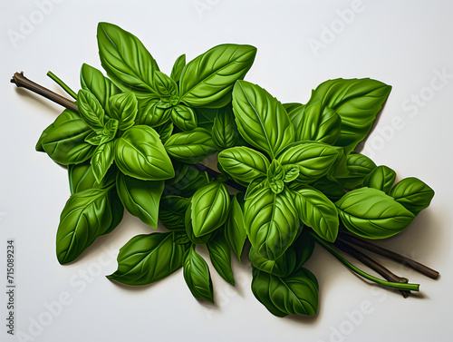 A bunch of basil leaves on a white background