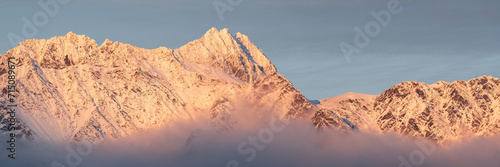 The Remarkables mountain in Queenstown New Zealand at sunset 