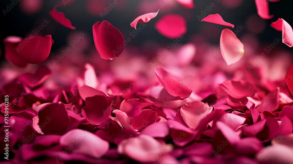 Pink and red rose petals tumbling in a dreamy, love-filled scene, falling flower petals, Valentine's Day, dynamic and dramatic compositions, with copy space Pink and red rose petals tumbling in a dreamy, love-filled scene, falling flower petals, Valentine's Day, dynamic and dramatic compositions, with copy space