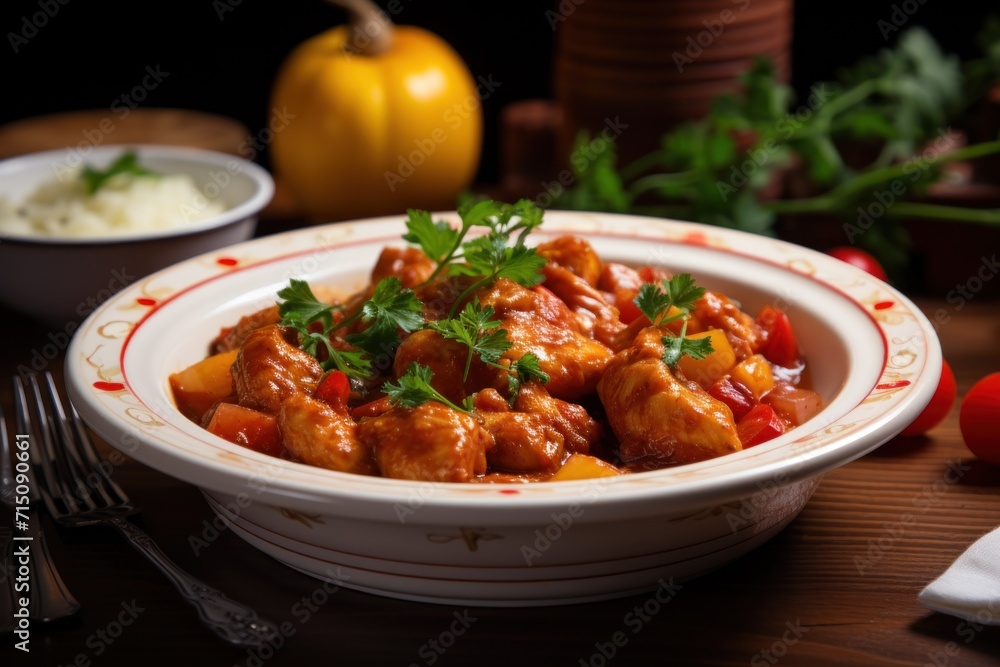 a close up of a bowl of food on a table with a fork and a bowl of rice in the background. a close up of a bowl of food on a table with a fork and a bowl of rice in the background.