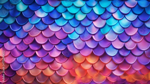 Colorful fish scale textured background with iridescent hues. Concepts of fantasy textures, iridescence, vibrant gradients, mermaid tail, rainbow backdrop